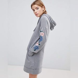 Hollister Gray Flower Embroidered Hoodie